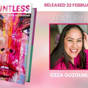 Shows book, Invisible To Invincible, and a picture of Ceza Ouzounian, Relationship & Love Coach.